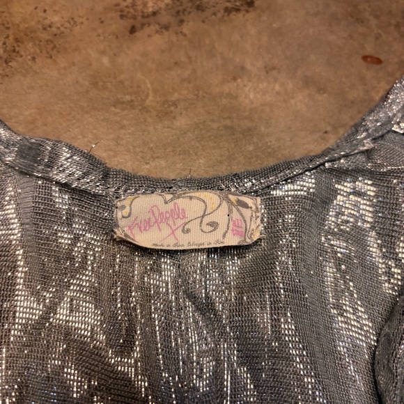 Free People Cardigan Womens OSFM Silver Metallic Shimmer Fringe Open Front Boho - Picture 2 of 6